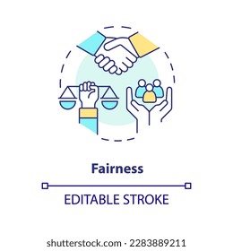 Fairness concept icon. Equality for everybody. Law and justice idea abstract idea thin line illustration. Isolated outline drawing. Editable stroke. Arial, Myriad Pro-Bold fonts used