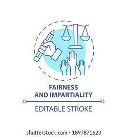 Fairness and impartiality concept icon. Journalistic ethics standards idea thin line illustration. Dispassionate and emotionless attitude. Vector isolated outline RGB color drawing. Editable stroke