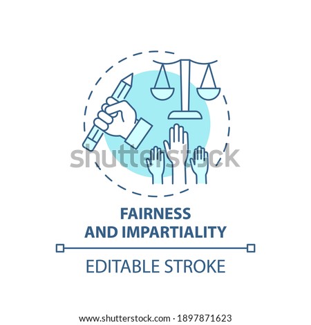 Fairness and impartiality concept icon. Journalistic ethics standards idea thin line illustration. Dispassionate and emotionless attitude. Vector isolated outline RGB color drawing. Editable stroke