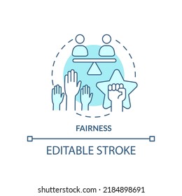 Fairness turquoise concept icon. Organizational ethics element abstract idea thin line illustration. Justice Isolated outline drawing. Editable stroke. Arial, Myriad Pro-Bold fonts used