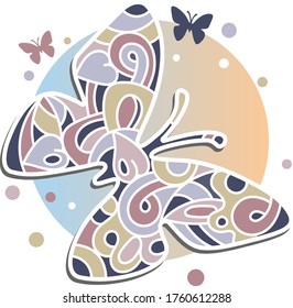 Fairy abstract butterflies in pastel colors, color vector stock illustration in doodle style for logo, textile or fabric print, invitation/ greeting cards, web design, applications or books