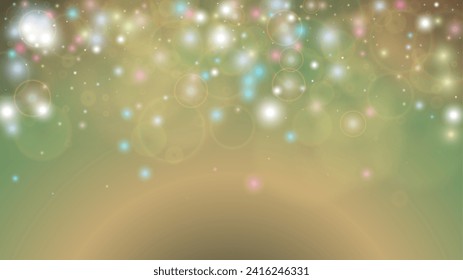 Fairy Abstract Defocused Bokeh Circles Background Design.  Christmas snowfall Vector Horizontal Illustration. Cosmic Print. Glitter confetti. Good for Banners, Posters, Covers, Flyers, Cards.