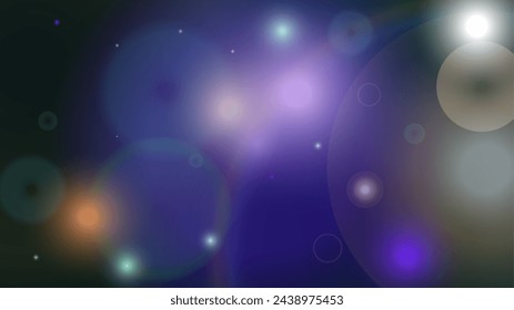 Fairy Abstract Defocused Bokeh Circles Background Design.  Christmas snowfall Vector Horizontal Illustration. Cosmic Print. Glitter confetti. Good for Banners, Posters, Covers, Flyers, Cards.