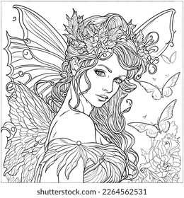 Fairy adults coloring page line art