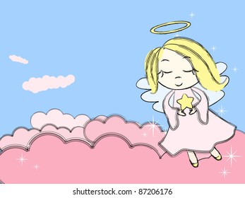 Fairy Angel in pink clouds