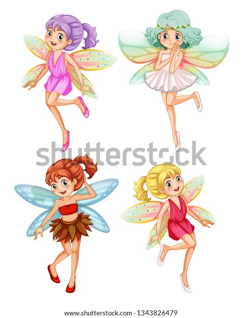 4組の妖精の天使 のベクター画像素材 ロイヤリティフリー