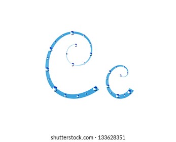 Fairy aqua alphabet isolated on white background. Letter C