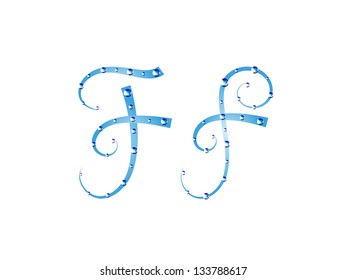 Fairy aqua alphabet isolated on white background. Letter F