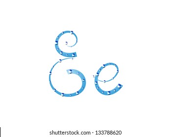 Fairy aqua alphabet isolated on white background. Letter E