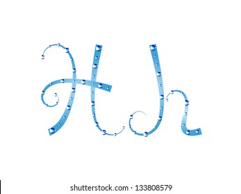 Fairy aqua alphabet isolated on white background. Letter H