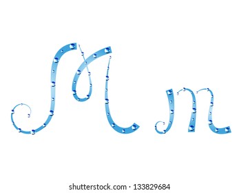 Fairy aqua alphabet isolated on white background. Letter M