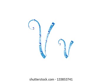 Fairy aqua alphabet isolated on white background. Letter V