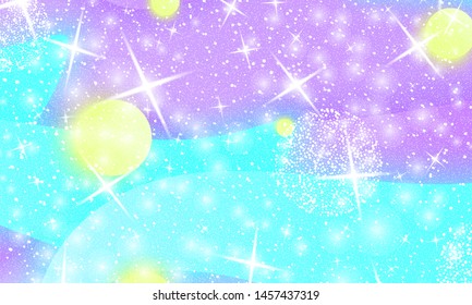 Fairy background. Holographic sky pattern. Fantasy galaxy print. Fairytale graphics.