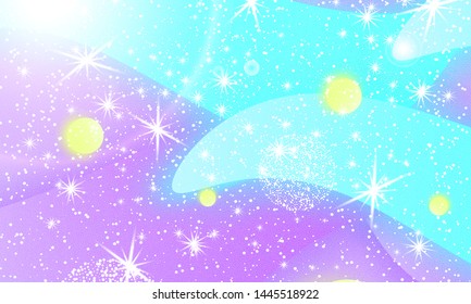 Fairy background. Mermaid rainbow. Holographic sky. Unicorn pattern. Fantasy galaxy print. Fairytale graphics.