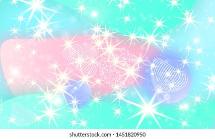 Fairy background. Mermaid rainbow. Holographic magic stars. Unicorn pattern. Fantasy galaxy print. Fairytale graphics.