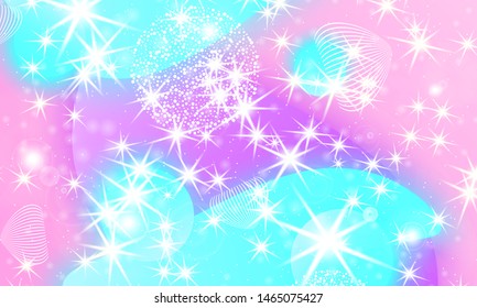 Fairy background. Mermaid rainbow. Holographic sky. Unicorn pattern. Fantasy galaxy print. Fairytale graphics.