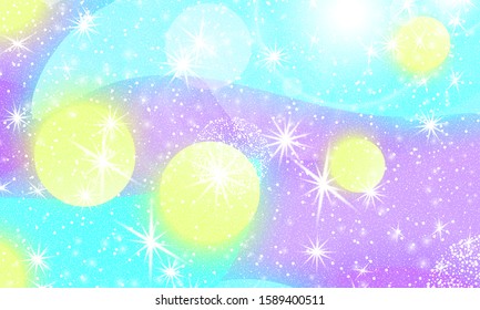 Fairy background. Mermaid rainbow. Holographic sky. Unicorn pattern. Fantasy galaxy print. Fairytale graphics.