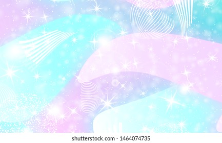 Fairy background. Mermaid rainbow. Magic stars. Unicorn pattern. Fantasy galaxy print. Fairytale graphics.