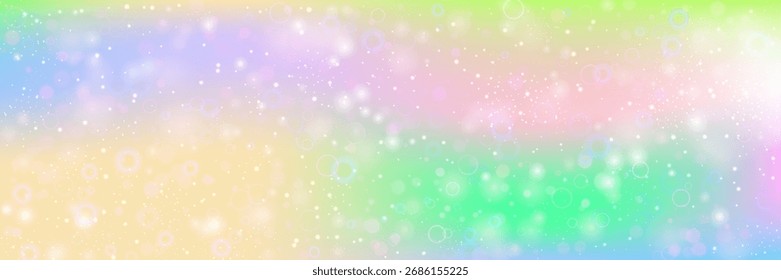 Fairy Background. Pink Kawaii Pattern And Beautiful Rainbow Gradient. Purple, Yellow Princess Hologram. Fantasy Wallpaper Of Neon Space And Cartoon Galaxy. Green Fairy Background.