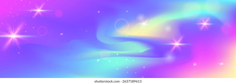 Fairy Background. Pink Princess Gradient And Beautiful Rainbow Hologram. Purple Magic Pattern. Watercolor Girl Design In A Light Mermaid Backdrop. Blue Fairy Background.