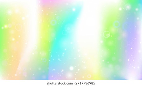 Fondo de hadas. Patrón De Princesa Rosa Y Hermoso Holograma De Unicornio. Púrpura, Amarillo Kawaii Gradiente. Linda Textura Brillante Con Brillo De Caramelo Y Efecto De Acuarela. Fondo de hadas verdes.