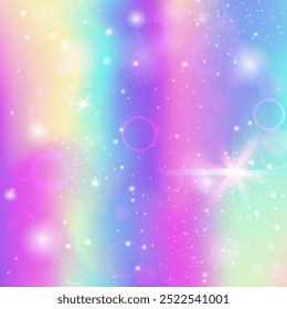 Fundo de Fadas. Gradiente de arco-íris rosa. Convite mágico. Efeito Holográfico de Meninas. Padrão Cósmico Roxo. Holograma Fantasia Azul. Textura feminina. Estrelas Fundo de Fadas.