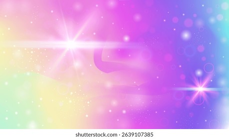 Fairy Background. Pink Rainbow Gradient And Beautiful Kawaii Hologram. Purple Princess Pattern. Cosmic Candy Light With Holographic Sparkle Texture. Blue Fairy Background.