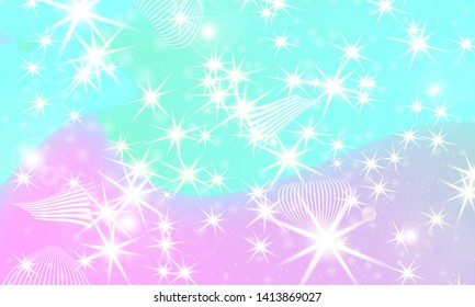 Fairy background. Unicorn pattern. Rainbow galaxy. Princess color waves. Fantasy background. Pastel colors. Mermaid turquoise. Vector illustration.