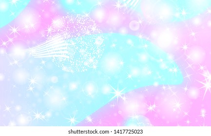 Fairy background. Unicorn pattern. Rainbow galaxy. Princess color waves. Fantasy background. Pastel colors. Mermaid turquoise. Vector illustration.