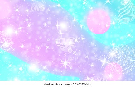 Fairy background. Unicorn pattern. Rainbow galaxy. Princess color waves. Fantasy background. Pastel colors. Mermaid turquoise. Vector illustration.