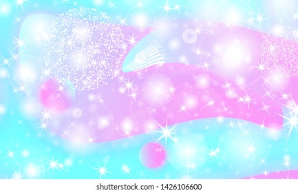 Fairy background. Unicorn pattern. Rainbow galaxy. Princess color waves. Fantasy background. Pastel colors. Mermaid turquoise. Vector illustration.
