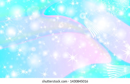 Fairy background. Unicorn pattern. Rainbow galaxy. Princess color waves. Fantasy background. Pastel colors. Mermaid turquoise. Vector illustration.