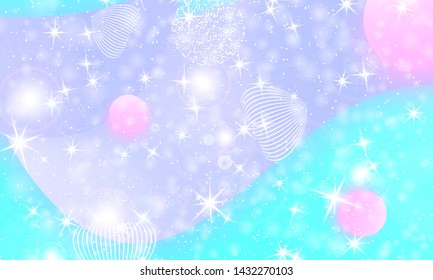 Fairy background. Unicorn pattern. Rainbow galaxy. Princess color waves. Fantasy background. Pastel colors. Mermaid turquoise. Vector illustration.