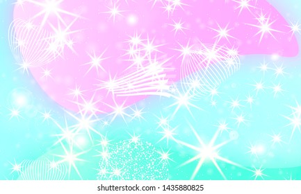 Fairy background. Unicorn pattern. Rainbow galaxy. Princess color waves. Fantasy background. Pastel colors. Mermaid turquoise. Vector illustration.