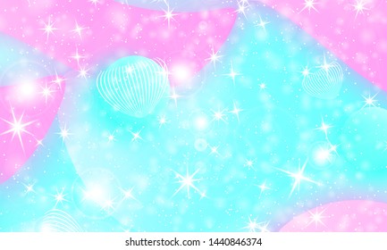 Fairy background. Unicorn pattern. Rainbow galaxy. Princess color waves. Fantasy pastel colors. Mermaid turquoise. Vector illustration.