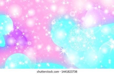 Fairy background. Unicorn pattern. Rainbow galaxy. Princess color waves. Fantasy pastel colors. Mermaid turquoise. Vector illustration.