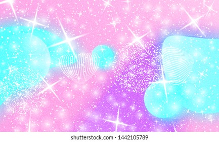 Fairy background. Unicorn pattern. Rainbow galaxy. Princess color waves. Fantasy pastel colors. Mermaid turquoise. Vector illustration.