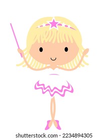 Fairy in ballet tutu. Christmas and birthday  holiday cartoon vector illustration