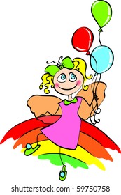  fairy with balloon on rainbow