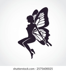 fairy beautiful silhouette woman with butterfly wings