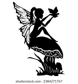 Fairy and Bird, Hand Drawn, Vector Illustration