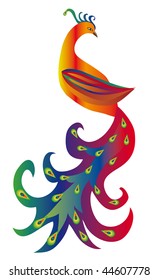 Fairy bird with a luxurious tail. Vector illustration