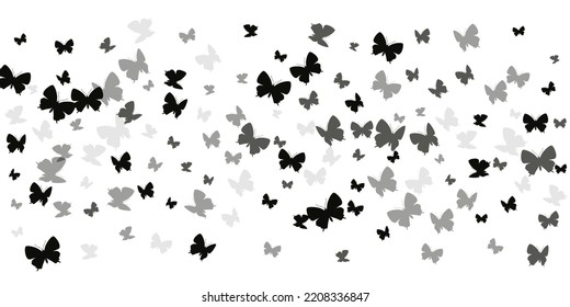 Fairy black butterflies abstract vector wallpaper. Summer little moths. Simple butterflies abstract kids illustration. Gentle wings insects patten. Fragile creatures.