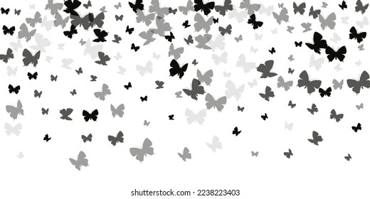Fairy black butterflies abstract vector illustration. Summer little moths. Fancy butterflies abstract girly wallpaper. Delicate wings insects patten. Fragile creatures.
