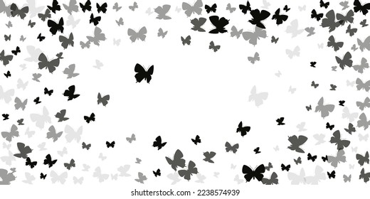 Fairy black butterflies cartoon vector illustration. Summer pretty insects. Simple butterflies cartoon girly background. Tender wings moths patten. Garden creatures.