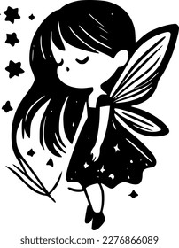 Fairy - Black and White Isolated Icon - Vector illustration