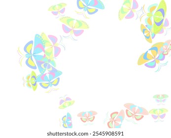 Fairy blue butterflies cartoon vector illustration. Spring colorful moths. Detailed butterflies cartoon girly background.  Gentle wings insects patten. Fragile creatures.