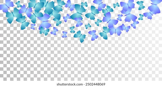 Fairy blue butterflies isolated vector illustration. Summer vivid moths. Fancy butterflies isolated baby background. Delicate wings insects patten. Tropical creatures.