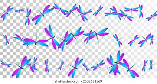 Fairy blue purple dragonfly cartoon vector wallpaper. Spring colorful damselflies. Wild dragonfly cartoon baby illustration. Sensitive wings insects graphic design. Tropical creatures