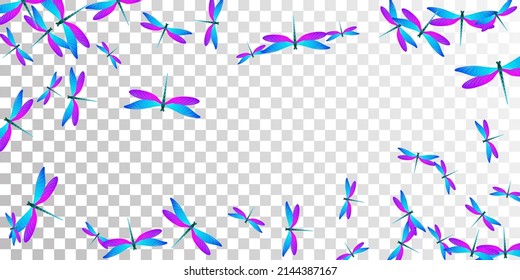 Fairy blue purple dragonfly flat vector wallpaper. Spring beautiful damselflies. Detailed dragonfly flat dreamy background. Tender wings insects patten. Nature beings